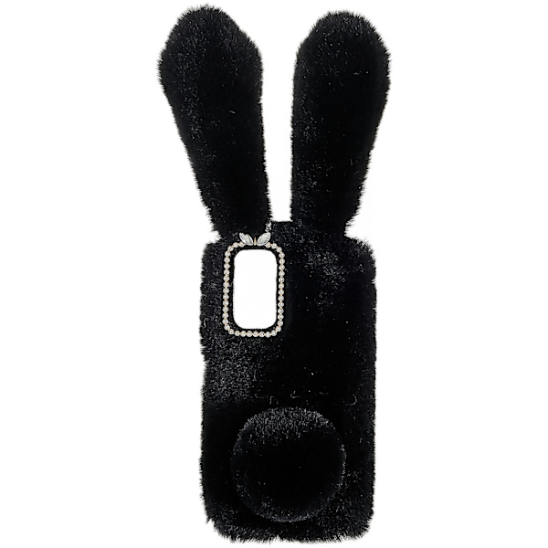 Til Xiaomi Redmi Note 11 4g (qualcomm) Fuzzy Fluffy Bunny Ear Case Soft Plush Fleksibel Tpu Rhinestone Decor Bagcover Black
