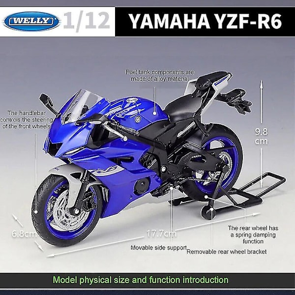 Welly 1:12 2024 Yamaha Yzf-r6 Diecast-moottoripyörämalli Raskaan sarjan matkamoottoripyörä Valuauton leluautokokoelma Lapsi B493 YZF R6 nobox2