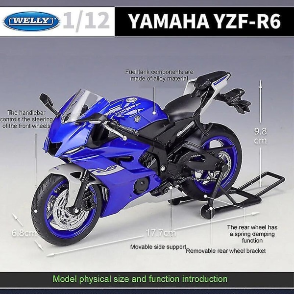 Welly 1:12 2024 Yamaha Yzf-r6 Diecast Motorcykel Model Heavy Duty Travel Diecast Motorcykel Legetøjsbil Samling Børn B493 YZF R6 nobox1