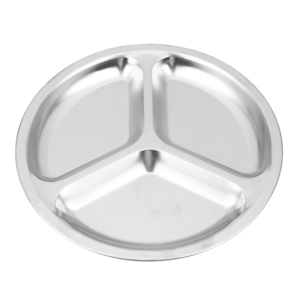 3X rustfrit stål 3 sektioner rund opdelt tallerken Snack middagstallerken Diameter 24 cm