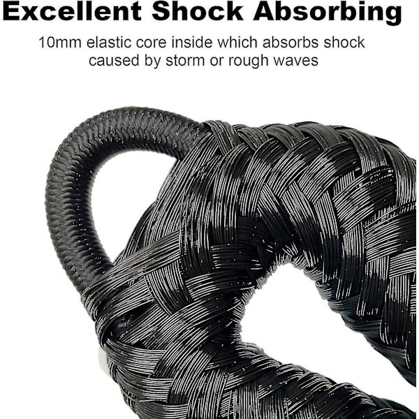 Bungee Dock Line med krog, sort fortøjningstov til båd 4 ft 2 pak & sort