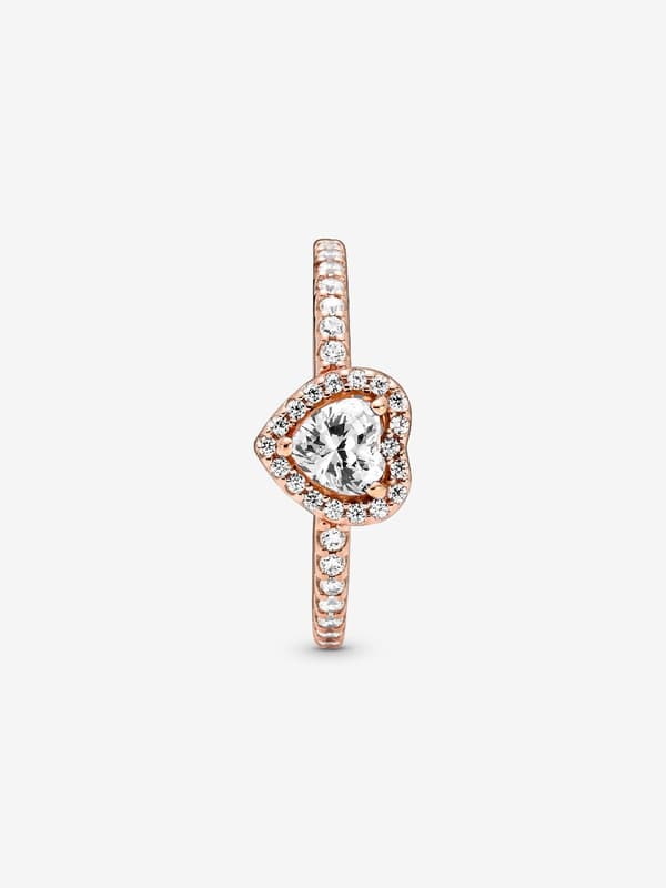 Pandora - Glitrende Elevated Heart Ring - 14k rosegullforgylling Circumference: 50mm