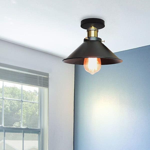 Vinterkampagne, design loftslampe hætte 22cm, lysekrone retro industriel metal E27, sort - sort