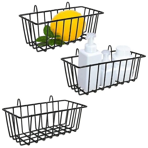 3-pack trådnäts korgar, väggmonterade nätkorgar, skåp väggmonterad organizer, förvarings- och displaykorgar