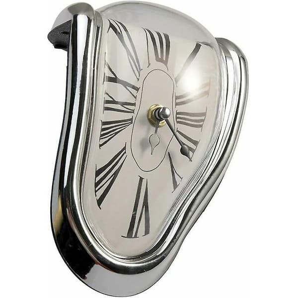 Dekorativ väggklocka Surrealistisk smältande förvrängd plast sovrum silver vardagsrum kvarts Dali stil