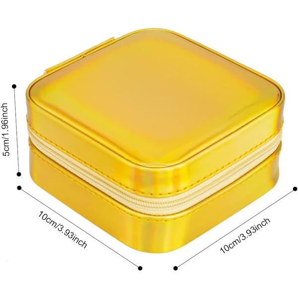 Mini bærbar smykkeskrin arrangør, rejse smykkeskrin, læder dobbelt lag smykkeskrin med spejl, smykkeskrin piger kvinder (guld)