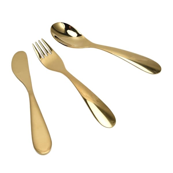 304 Rostfritt Stål Köksbestick Set Barn Gaffel Sked Kniv Guld Bestick Set Guld