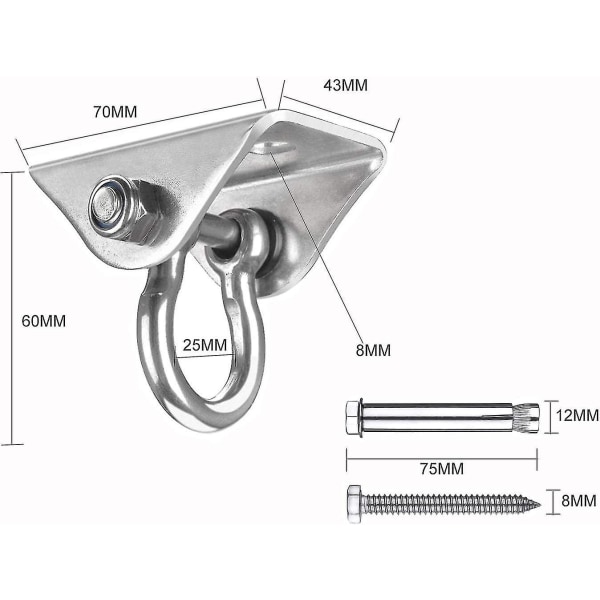 Heavy Duty Swing Hanger, Rustfrit Stål 180° drejelig lydløs hængekøje ophængskroge, 450 kg kapacitet, med 4 skruer, til beton træ sæt legeplads P