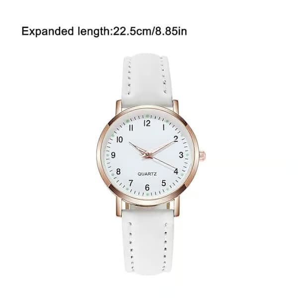 Damarmbandsur Kvarts Analog Damklocka Läderrem Modeklocka, 100% Ny Vit White