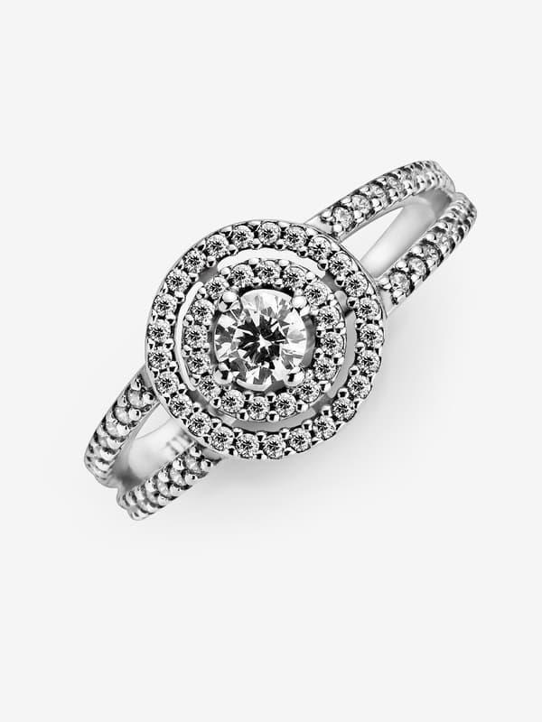 Pandora - Kimaltava Double Halo -sormus - Sterlinghopea Circumference: 56mm