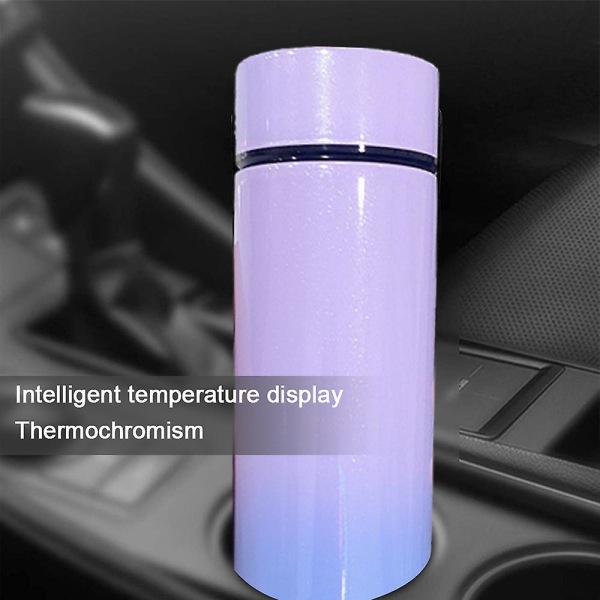 Vandflaske med LED-temperaturdisplay, dobbeltvægget vakuumisoleret vandflaske Øvre lilla og nederste blå upper purple and lower blue