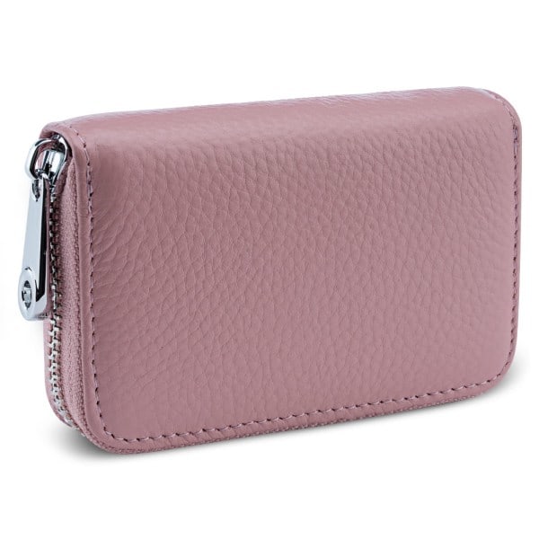 Credit Card Holder RFID Blocking - Leather Mini Credit Card Case with Zipper for Women Men (Pink)