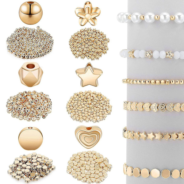 1200 stycken distanspärlor set för armband örhänge halsband smyckestillverkning (6 olika former)