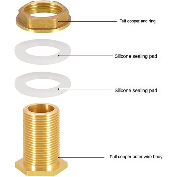 Vandbeholder Grommet Vandbeholder Connector Messing Til Hane / Tøndehane / Regnvandstanke (2stk, Gul)