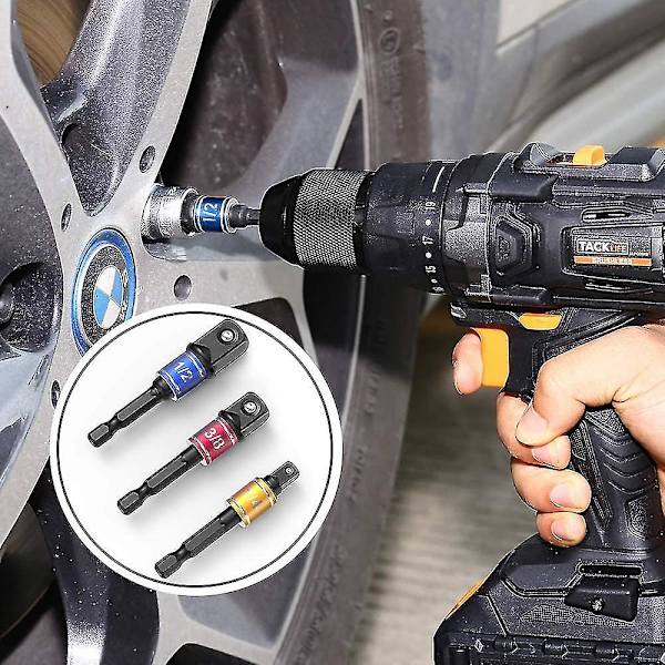 Kuusiokoloadapteri 1/4\", 1/2\", 3/8\" neliöön, musta, 3 kpl Hylsyavainmutterisarja Liitäntäpää Langaton ruuvimelaajennus