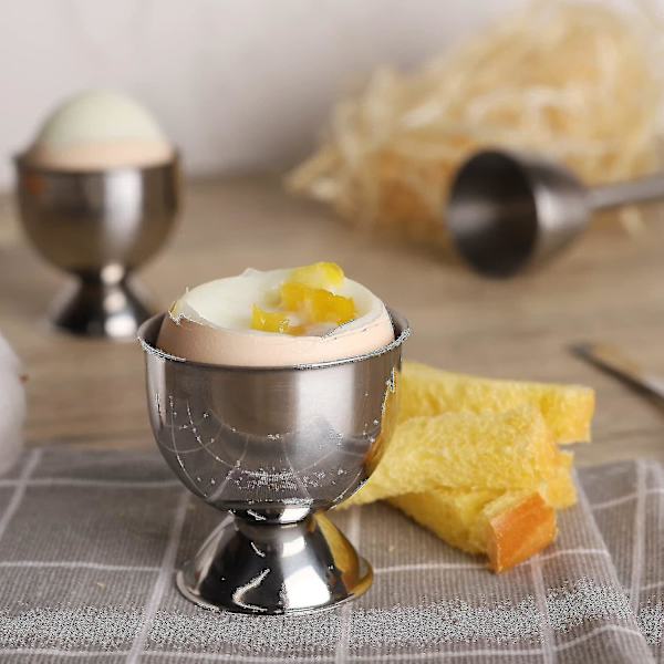 4 stk eggkopper i rustfritt stål for hardkokte og bløtkokte egg