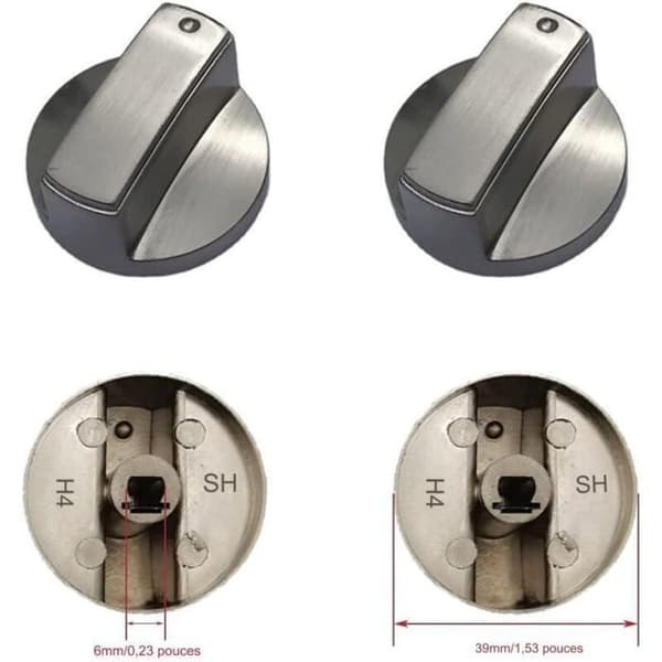 Sæt med 4 universelle metalgaskomfurknapper til gaskomfurer - 6 mm