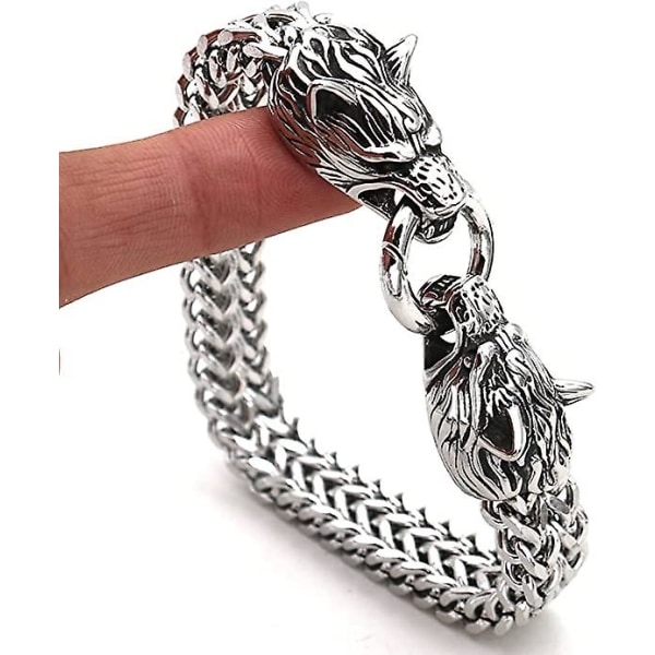 Viking ulvehoved armbånd til mænd i rustfrit stål konge kæde nordisk smykker biker amulet Odins ulve armbånd 21CM
