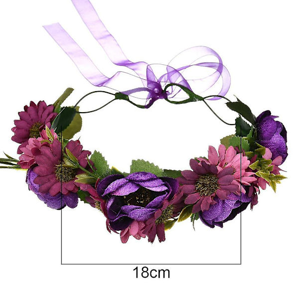 Kukkaseppele Morsius Kukka Pääpanta Hiukset Seppele Kukka Pääkoriste Halo Nauhalla Häät Juhlat Festivaali, Punainen Purple