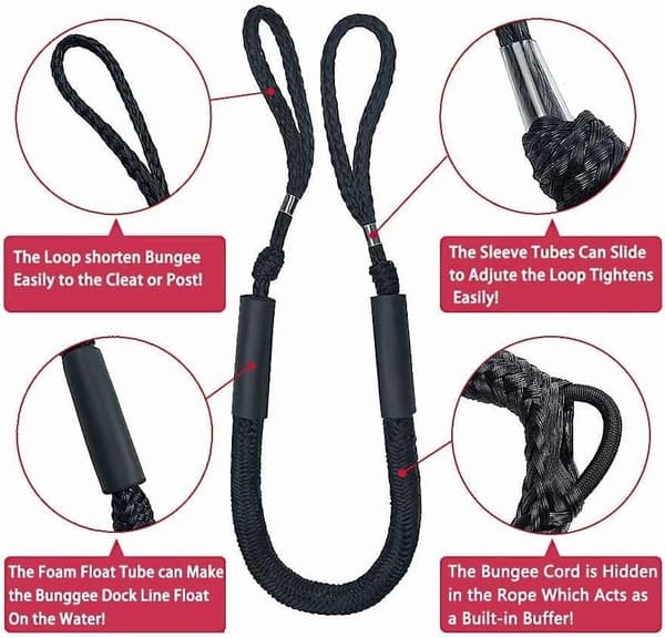 Bungee Dock Line fortøjningsreb til båd 108 cm sort 2-pak