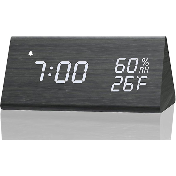 Digital Alarm Clock Led Tidsvisning 3 Innstillinger Våt Temperatur Treklokke (svart) (hy)