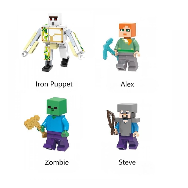 8 stk figursæt med Steve Zombie Skelet Shadowman Iron Golem Pædagogisk legetøjssæt Gave til børn Drenge og piger fra 7 år og opefter