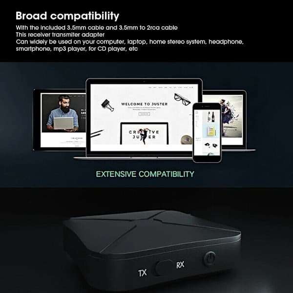 2-i-1 Bluetooth-modtager Sender Trådløs til RCA til 3,5 mm Assist Lydadapter