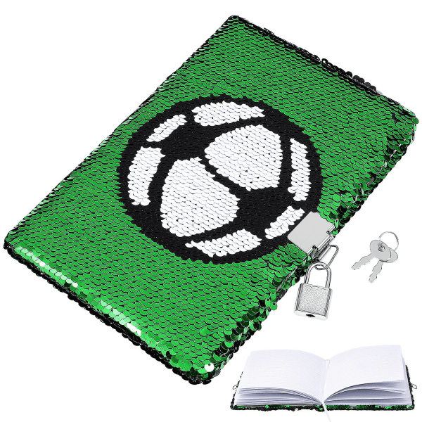 Anteckningsbok med paljetter Vändbar anteckningsbok i fotbollsmönster med lås och nycklar Dagbok Resedagbok för anteckningsbok för barn och vuxna