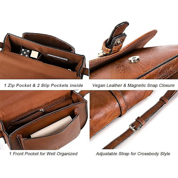 Naisten crossbody-laukku, pieni laukku ja olkalaukku, vintage-satulalaukku, vegaaninahkaa big brown