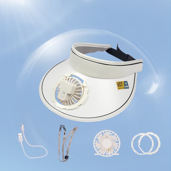 Visir med ventilator - UPF50+ hat med indbygget ventilator, visirhat med ventilator til nedkøling, ventilatorhatte til at holde sig kølig om sommeren, ventilator White