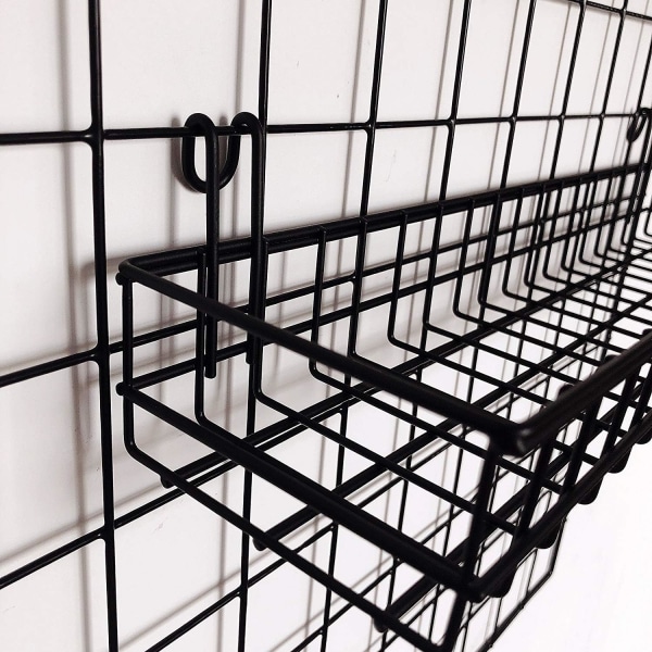 Vägggallerkorg, trådkorg med krok, väggmonterad organizer för vägggallerpanel (svart)