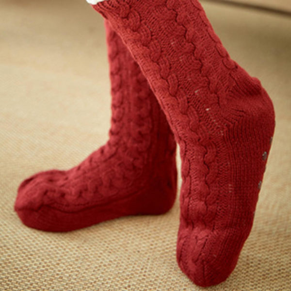 Kvinder Vinter Varme Tykke Strikkede Plysforet Sutsko Strømper Ensfarvet Chunky Kabel Hæklede Bløde Fuzzy Hyggelige Sove Strømper Pink