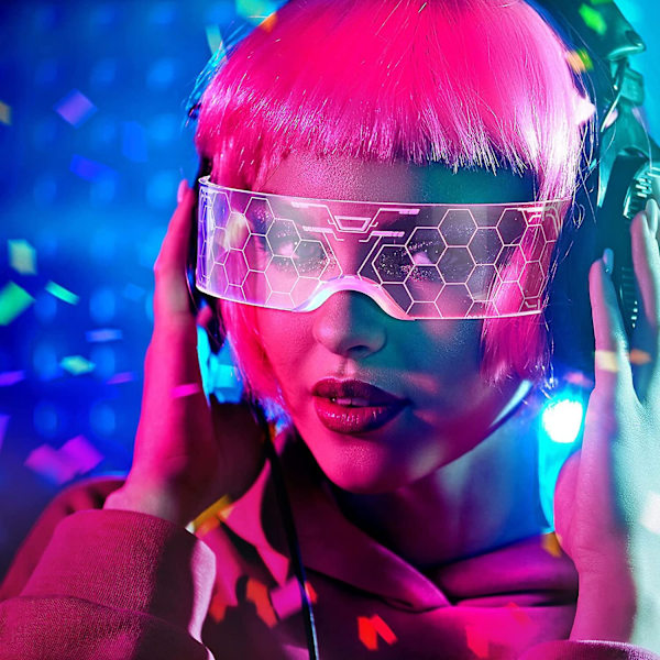 2 paria LED-visiirilaseja, kaksoisohjaus, 7 väriä ja 4 tilaa, futuristisesti valaistu lasit, rave-lasit, valaisevat lasit