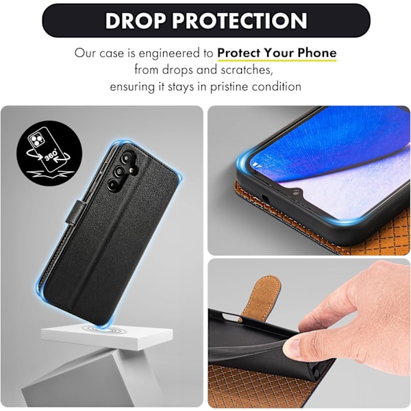 Samsung A15 Mobilskal - Läderfodral med [RFID-blockering], Stöttåligt [Ställ] för Samsung Galaxy A15 5G Elegant Black