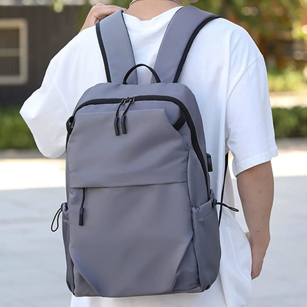 Laptop-rygsæk, let arbejdstaske med opladningsport, grå
