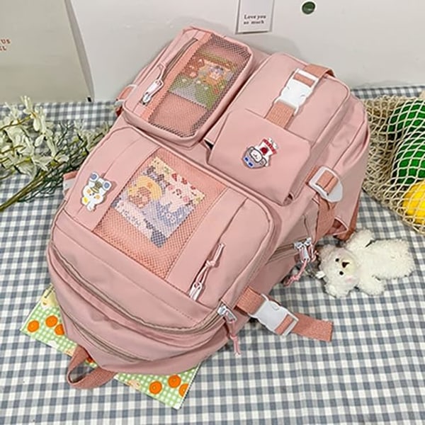 Kawaii Ryggsäck Med Kawaii Pin Och Tillbehör, Stor Kapacitet Söt Björns Tillbehör Ryggsäck För Skola Multi Pocket Kawaii Handväska Skolväska