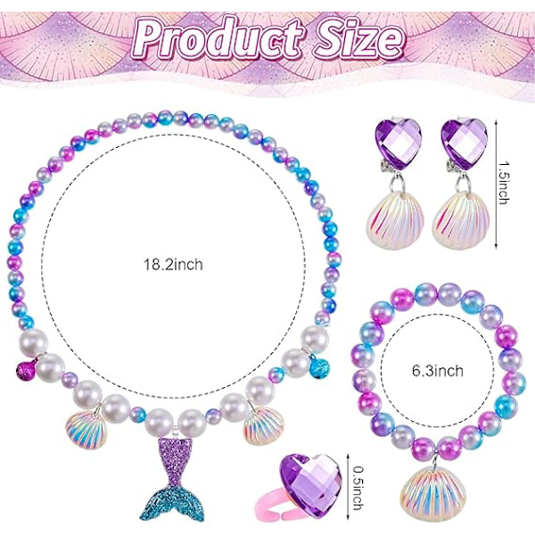 Sjöjungfru Halsband Godis Armband Sjöjungfru Smyckeset för Flickor med Presentask Sjöjungfru Prinsessa Klä Ut sig för Sjöjungfru Fest Dekorationer Födelsedag