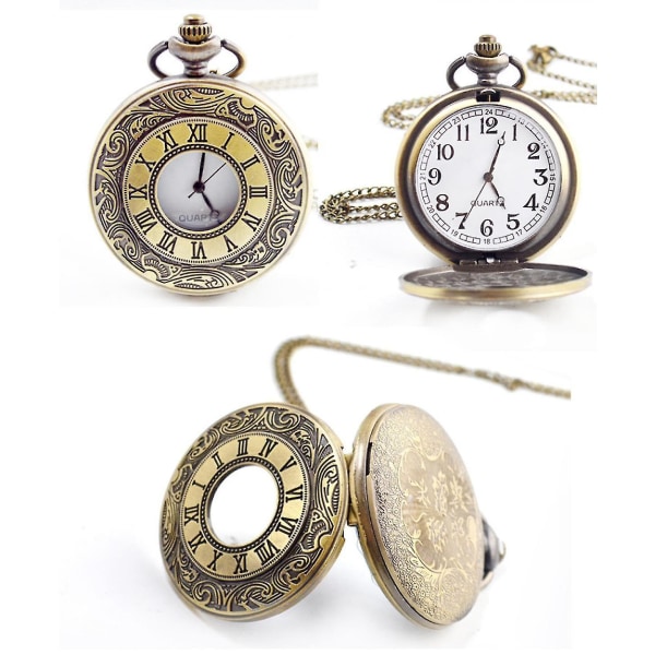 Vintage romerska siffror skala kvarts watch med kedjebrons (hy)