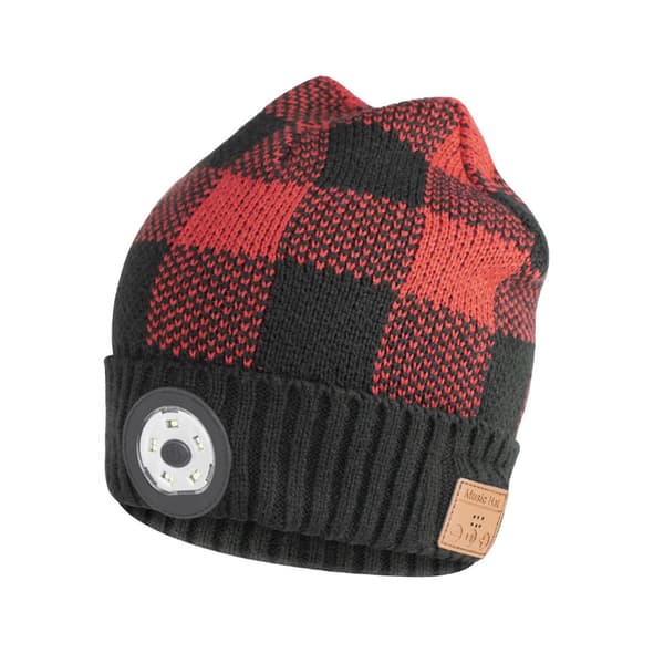Utomhus Bluetooth-mössa med strålkastare, LED-musikmössa för kvinnor, make, pojkvän Black Red
