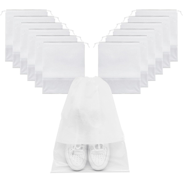 10 st reseväskor för skor, skopåsar, skopåsar för resor, dragsko i non-woven skoförvaringspåsar med transparent fönster för daglig användning och resor White-c10