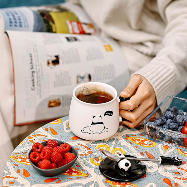 Søt keramisk kaffekopp med lat panda, 3D panda-lokk og skje, 3D panda kaffekopp, krus, nyhet kaffekopp, tekopp, melkekopp, gaver