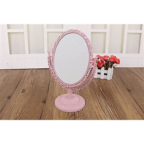 Pöytätasoinen kääntyvä meikkipeili 2x suurennuksella vintage peilillä, yhteensopiva kylpyhuoneen makuuhuoneen pukeutumispöydän kanssa (vaaleanpunainen)