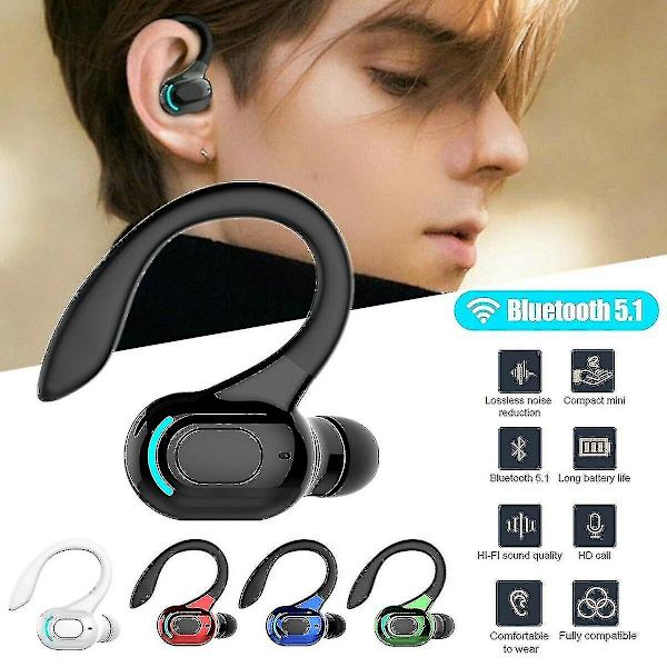 Bluetooth 5.1 langattomat nappikuulokkeet | Korvakoukku | Stereo | Juoksukuulokkeet Black blue
