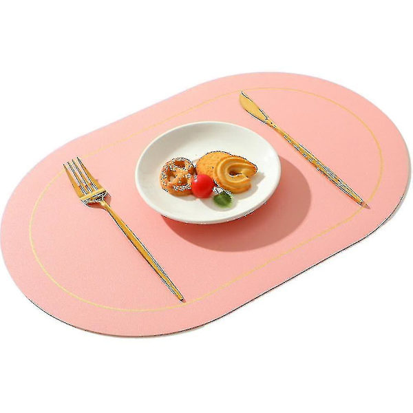 Faux läder placemats set om 4 - Dubbelsidig färg oval design matbord mattor vattentät värmebeständig heminredning -xx Light pink