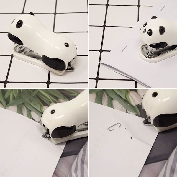 2024, bärbar Mini Cute Panda skrivbordsstapler set innehåller 1000 nr 10 häftklamrar, lämplig för kontor, skola