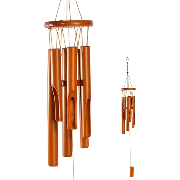 Vindklokker i træ udendørs/indendørs, naturlige bambus vindklokker med smuk dyb tone til have/hjemindretning 30 tommer, brun