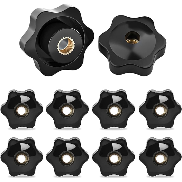 M10 stjerneknapper, 10 stk hunnknapper skruer M10 klemmeskrue knott gjeng hunnknapp stjerneknapp svart plast klemmemutter klemmeskrue knott for - 38mm