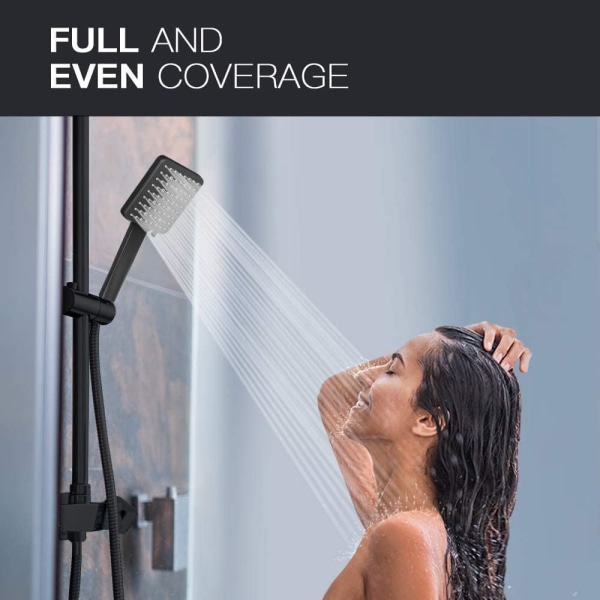 Brusehoved med højt tryk med 6 spraytilstande, Power Shower Head, Stor vandbesparende brusehoved sort