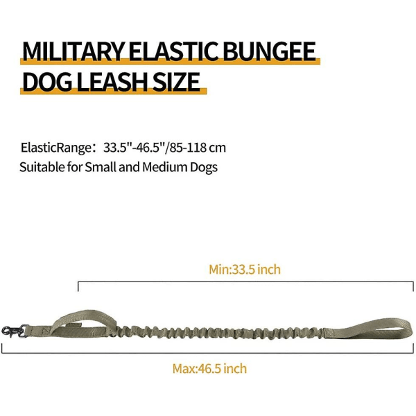 Militær bungee hundesnor Elastisk ledningsreb med 2 polstrede kontrolhåndtag til mellemstore og små hunde (ranger grøn)
