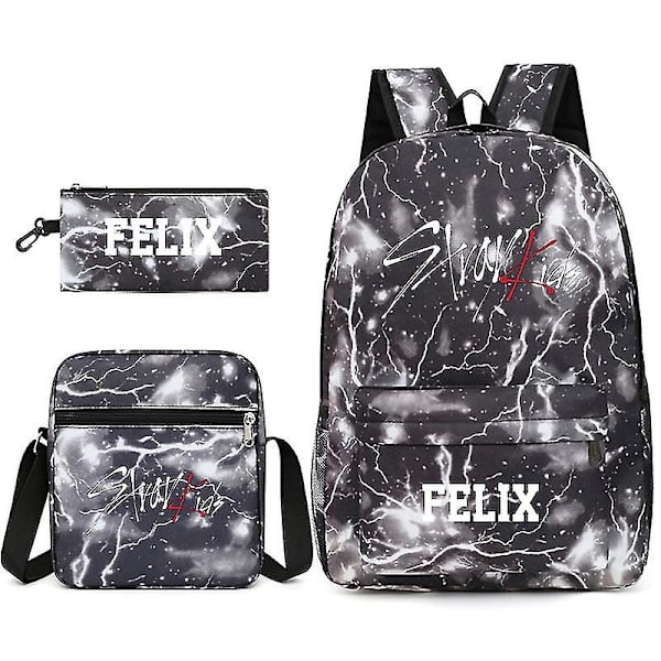 Stray Kids -reppu, kolmiosainen reppu, oppilaan reppu, paras reppu lapsille Black Lightning